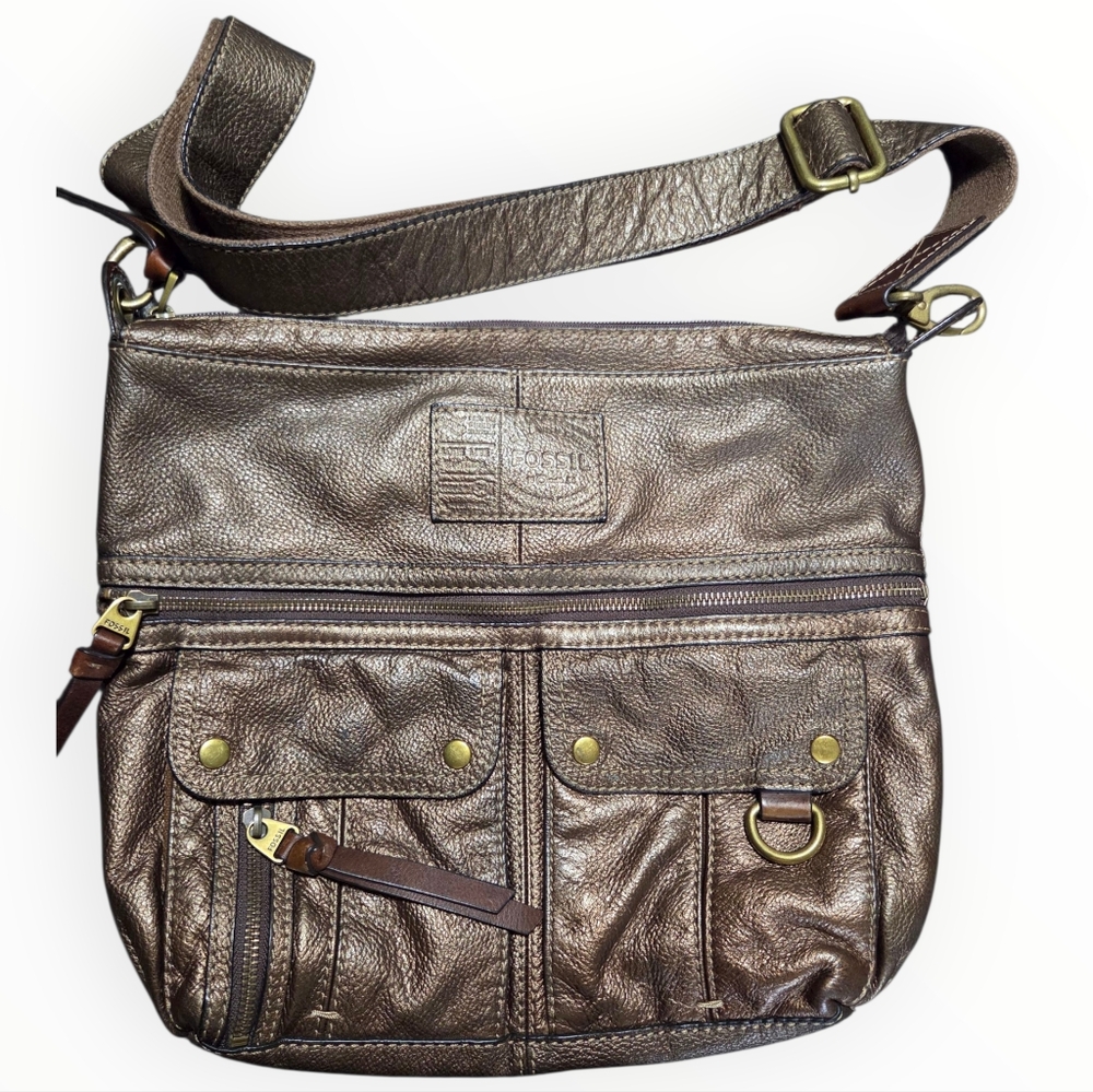 Fossil Metallic Bronze Messenger Crosbody Bag